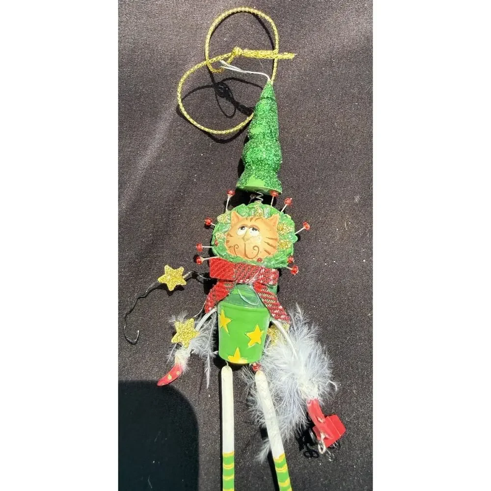 Vintage Katherines Collection Dangle Leg Cat Elf Christmas Ornament Rare! -K2